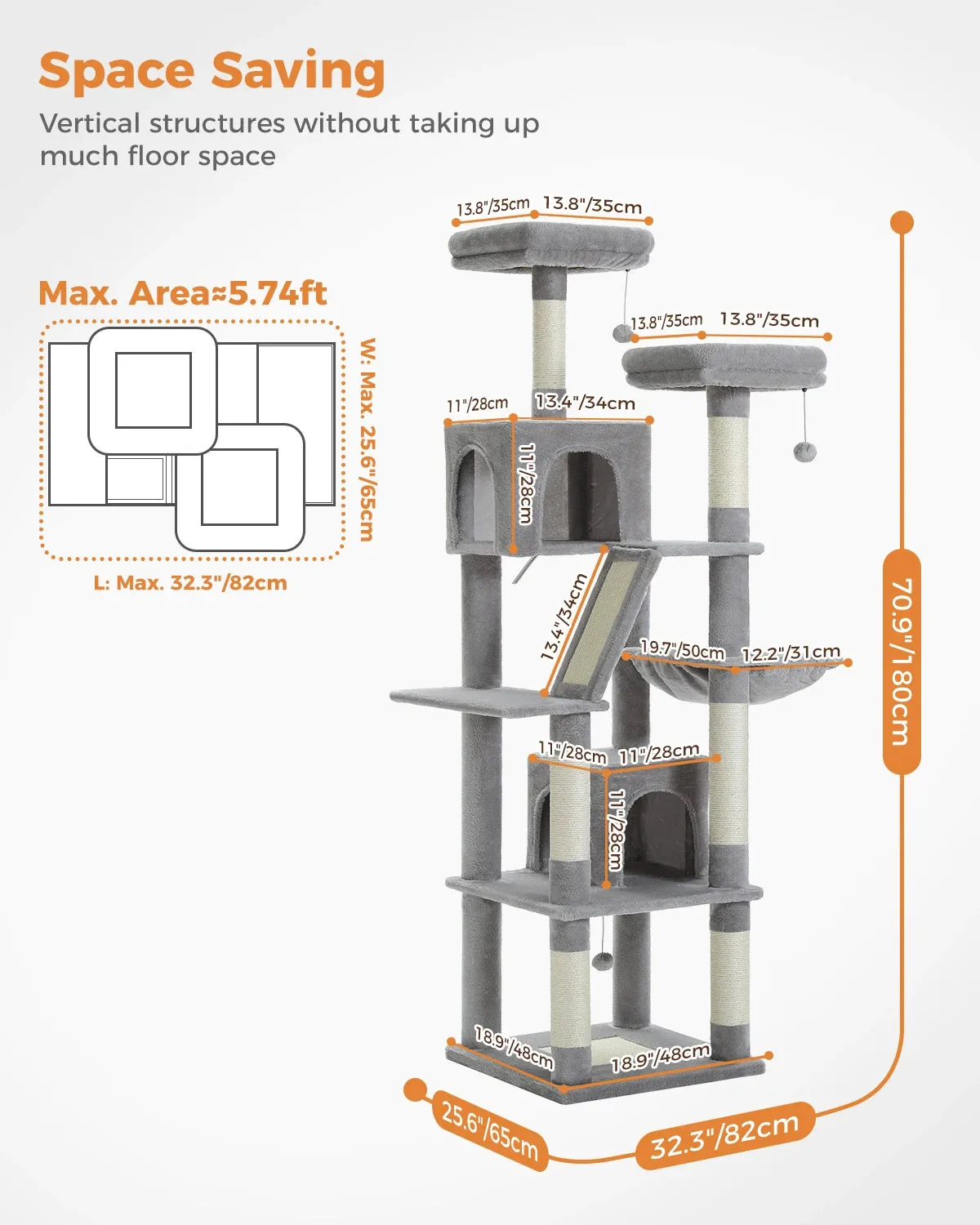 180CM Large Cat Tree Tower for Multi-Cat Households