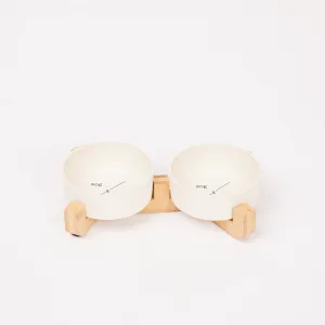 Bamboo Cat Bowl - Double with Stand - Natural