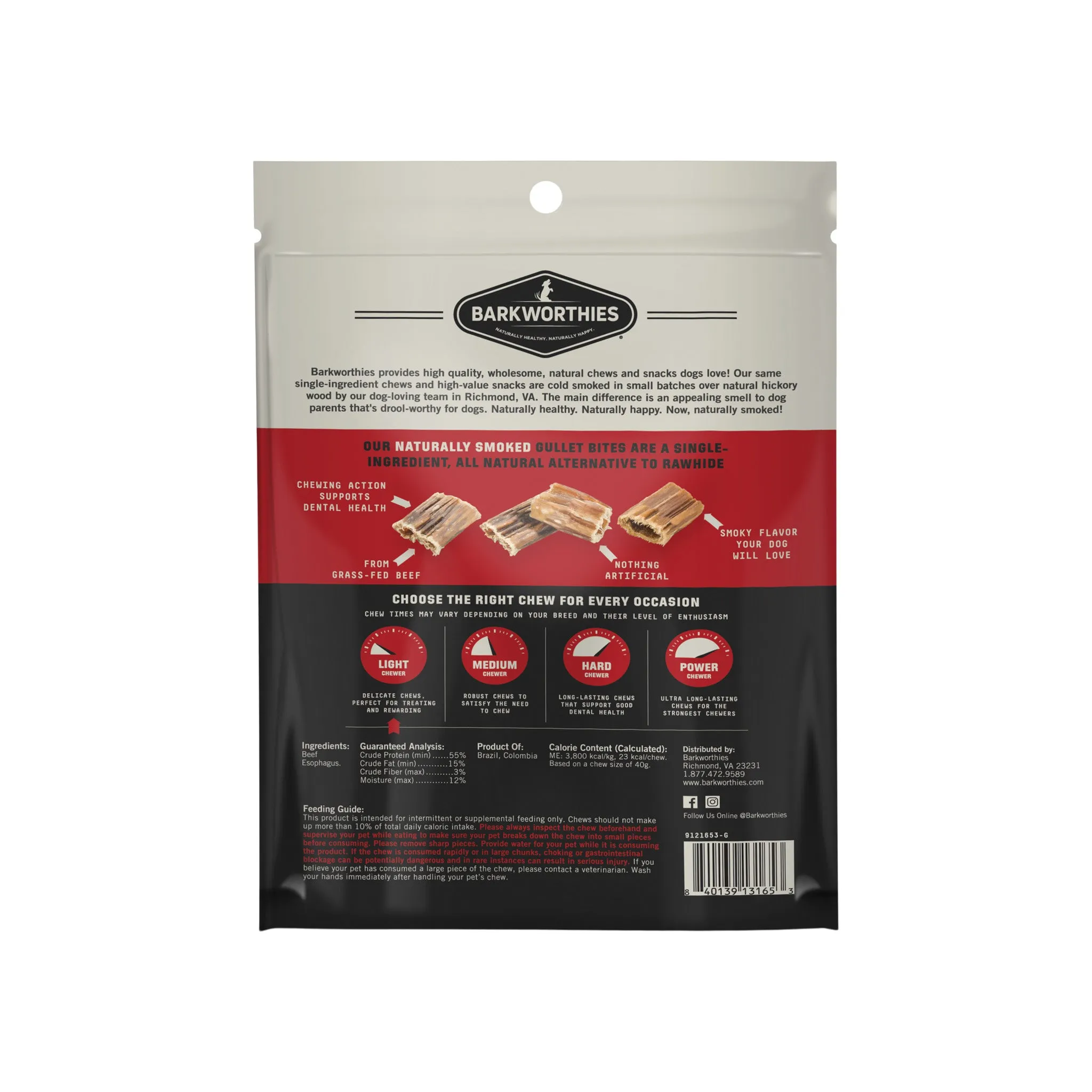 Barkworthies Naturally Smoked Beef Gullet Bites Dog Chews