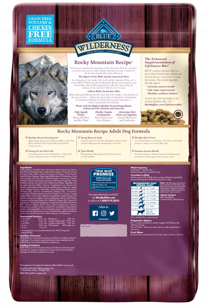 Blue Buffalo Wilderness Rocky Mountain Grain Free Bison High Protein Recipe Adult Dry Dog Food