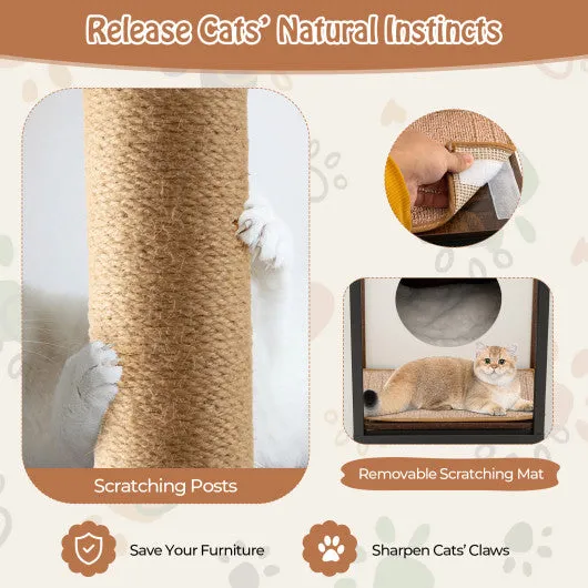 Cat Furniture End Table Cat House with Scratching Post-Rustic Brown