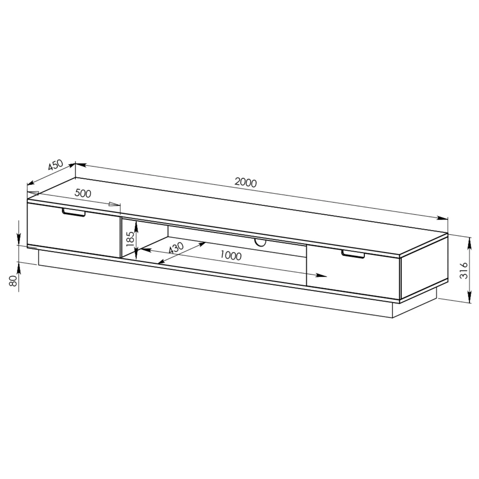 DELUX 200cm, Low Line, TV Unit, Dark Oak by Tauris™