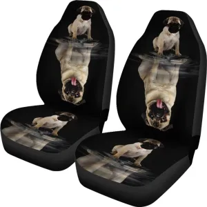 Dream Pug Car Seat Covers 2pcs| Dog Lovers Auto Accessory Black