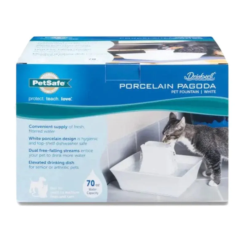 Drinkwell Porcelain Pagoda Pet Fountain White