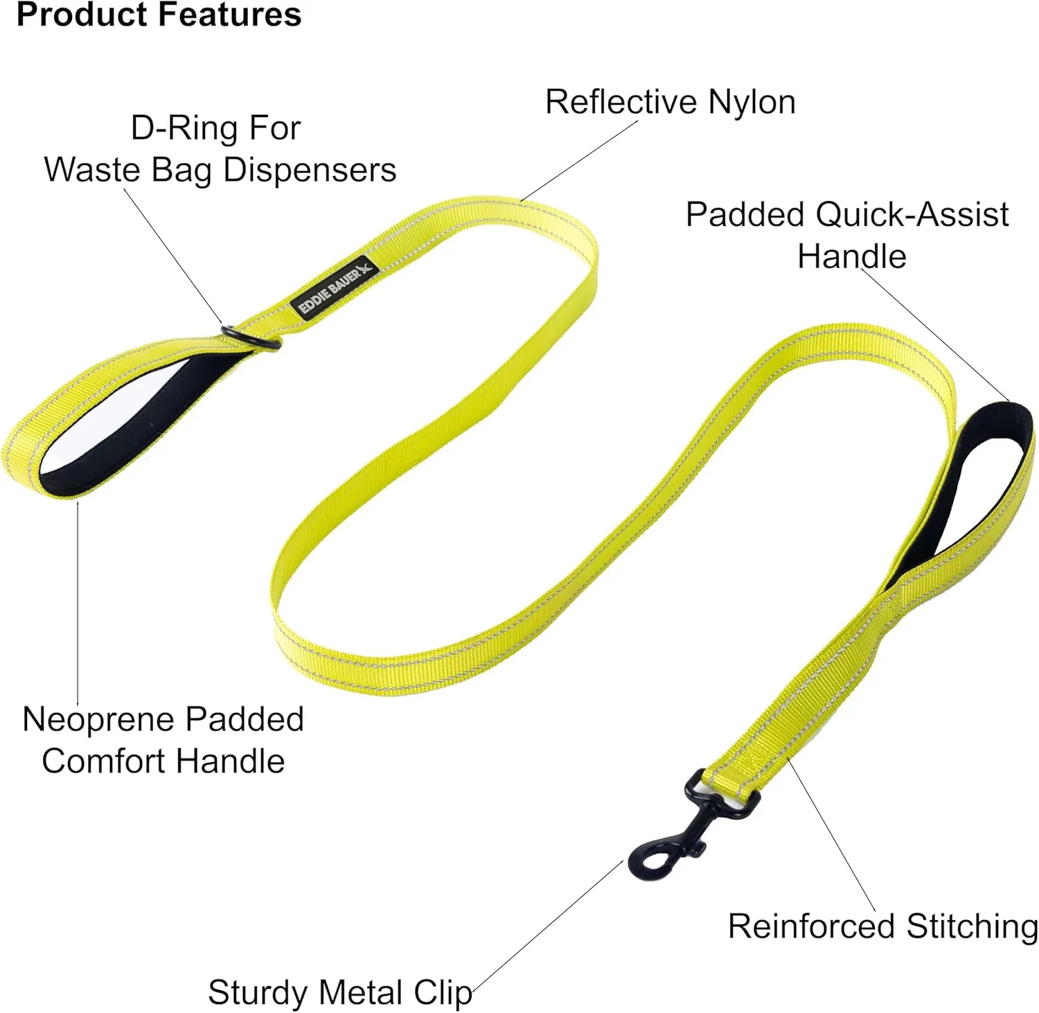 Eddie Bauer Flat Reflective Dog Leash - 6 ft.