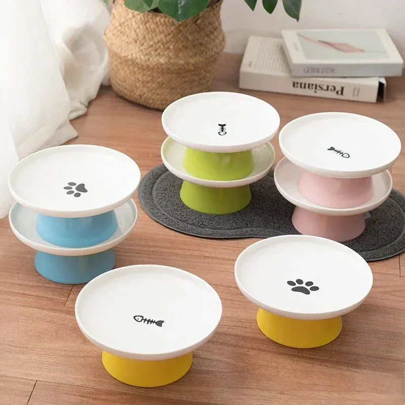 Elevated Ceramic Cat Bowl - Stylish Pet Food and Water Dish