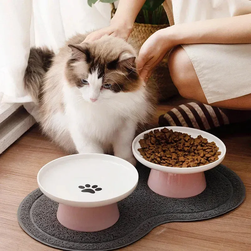 Elevated Ceramic Cat Bowl - Stylish Pet Food and Water Dish