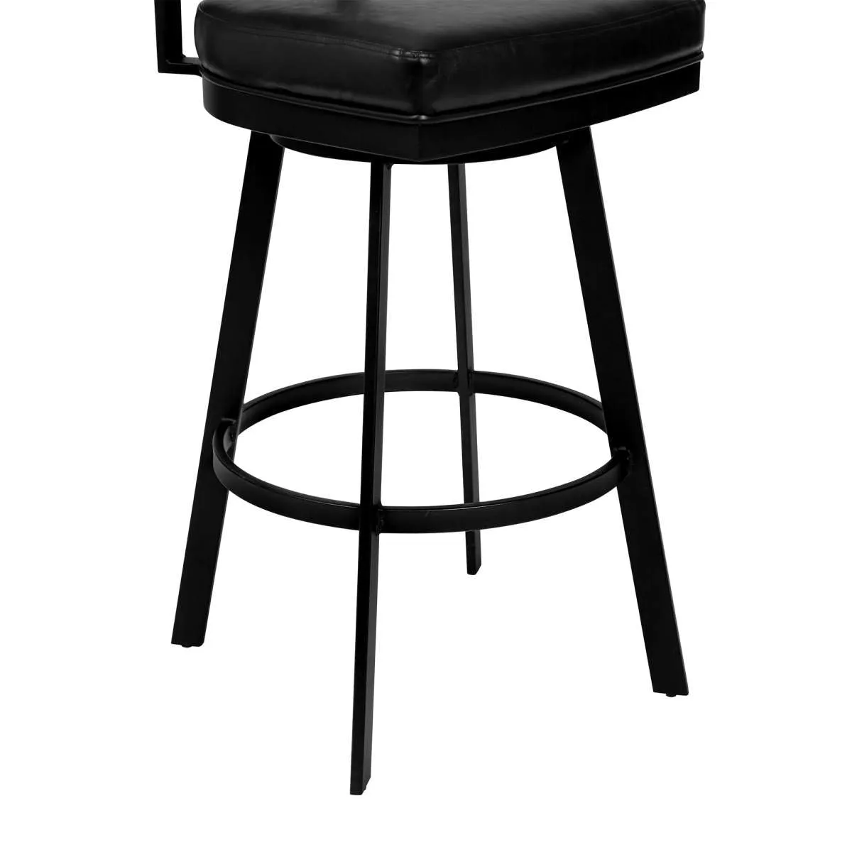 Frisco 26" Counter Height Barstool in Matte Black Finish with Black Faux Leather and Gray Walnut By Armen Living