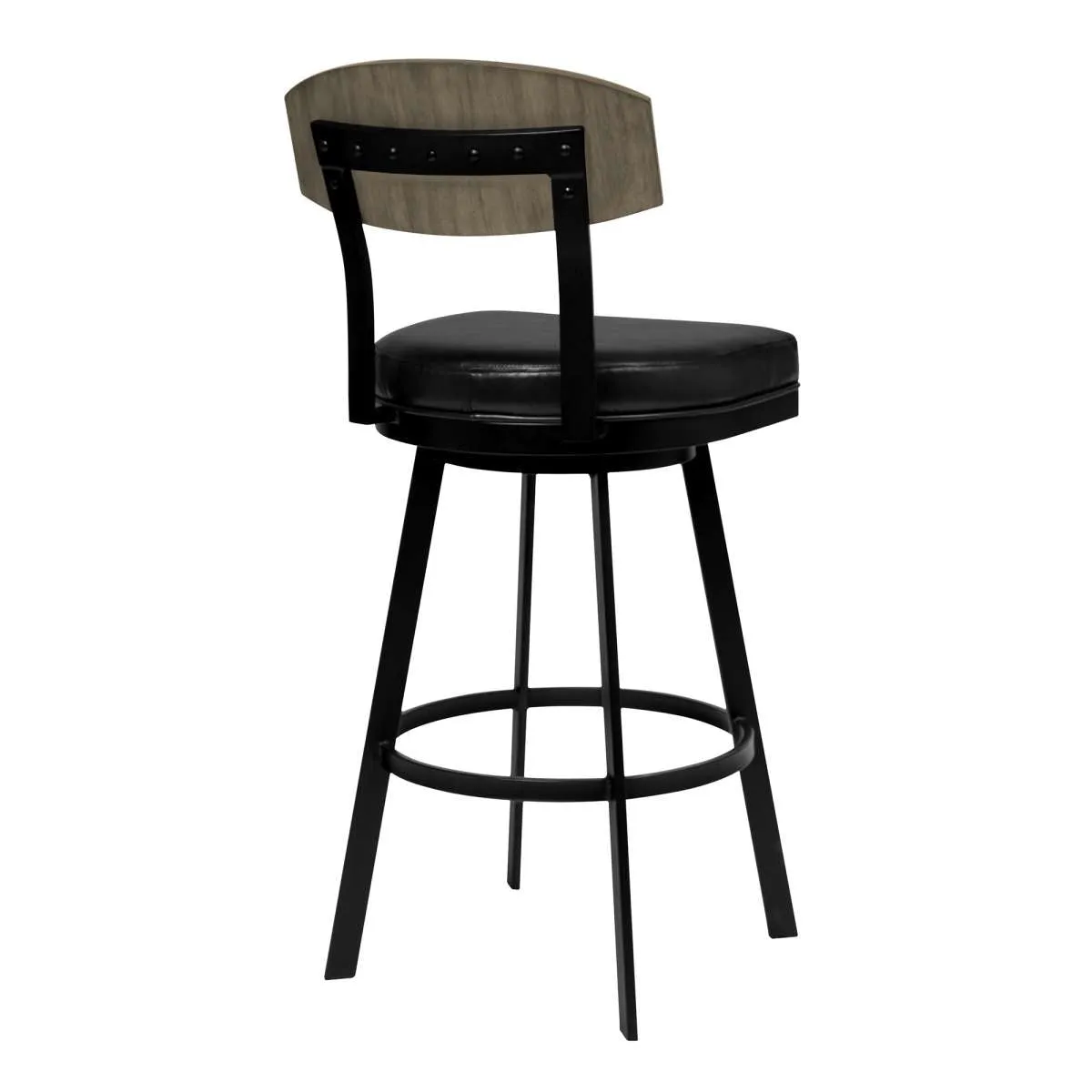 Frisco 26" Counter Height Barstool in Matte Black Finish with Black Faux Leather and Gray Walnut By Armen Living