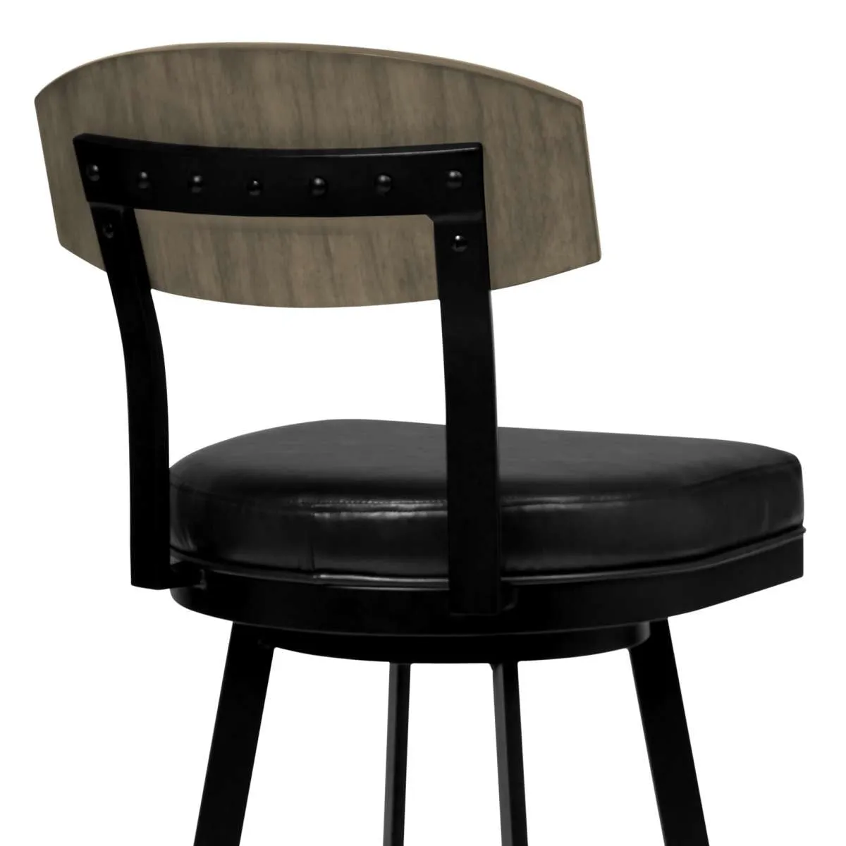 Frisco 26" Counter Height Barstool in Matte Black Finish with Black Faux Leather and Gray Walnut By Armen Living