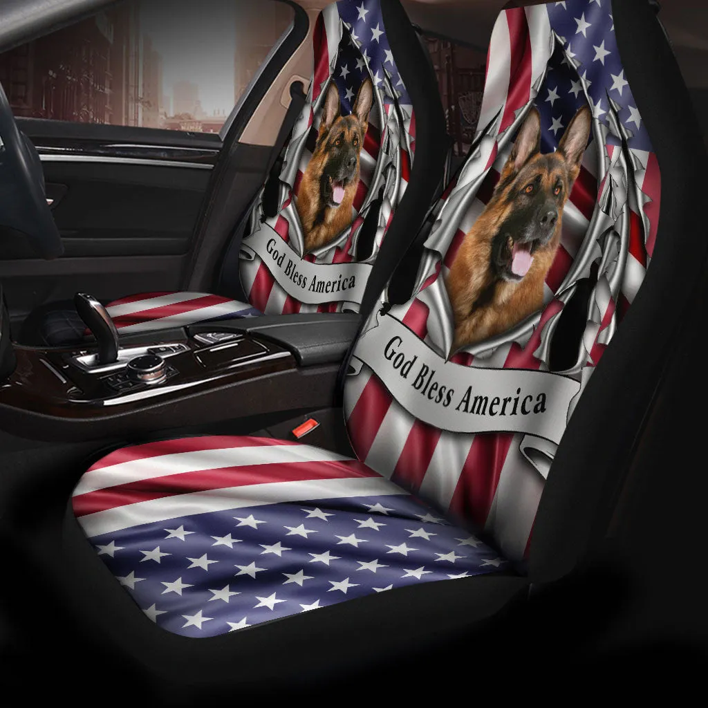 German Shepherd Dog Inside Flag Gob Bless America  Car Seat Covers