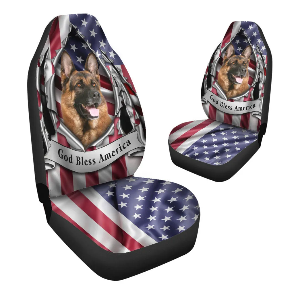 German Shepherd Dog Inside Flag Gob Bless America  Car Seat Covers
