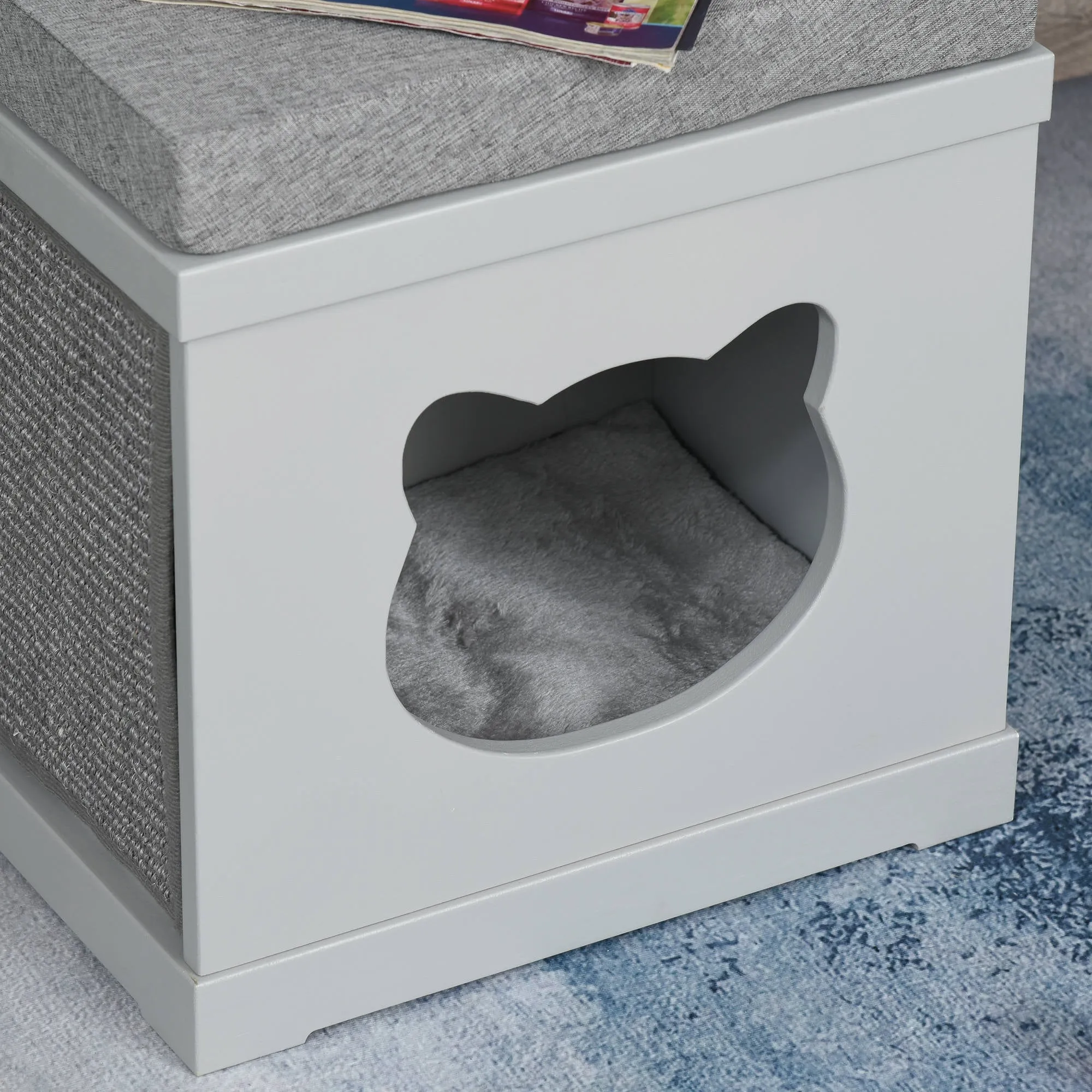 Grey Cat Bed w/ Removable Scratching Pads, 41 x 30 x 36cm - Grey
