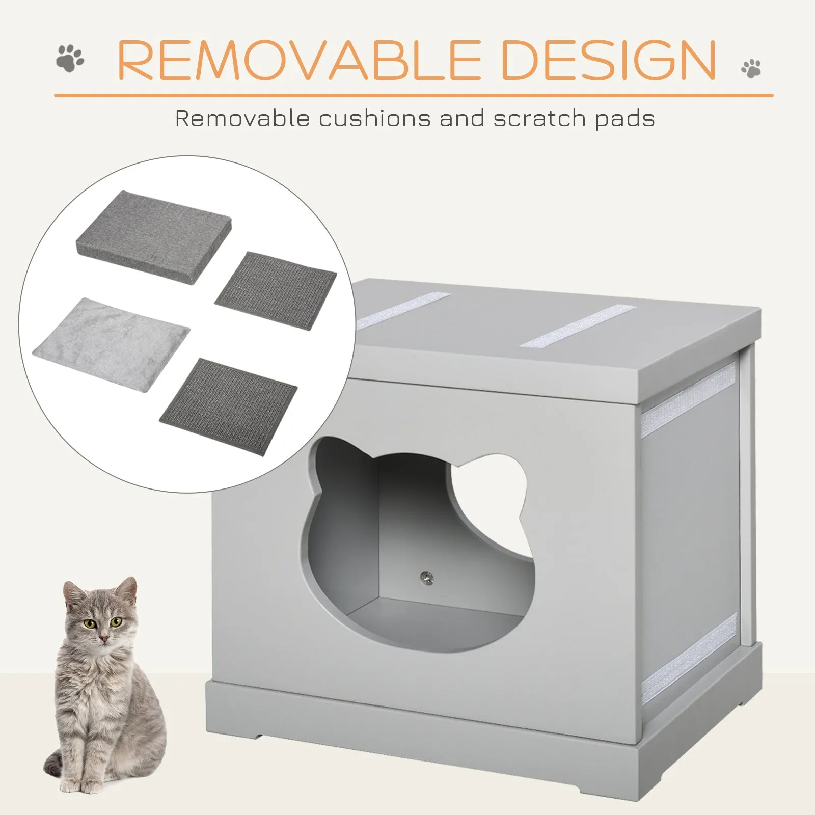Grey Cat Bed w/ Removable Scratching Pads, 41 x 30 x 36cm - Grey