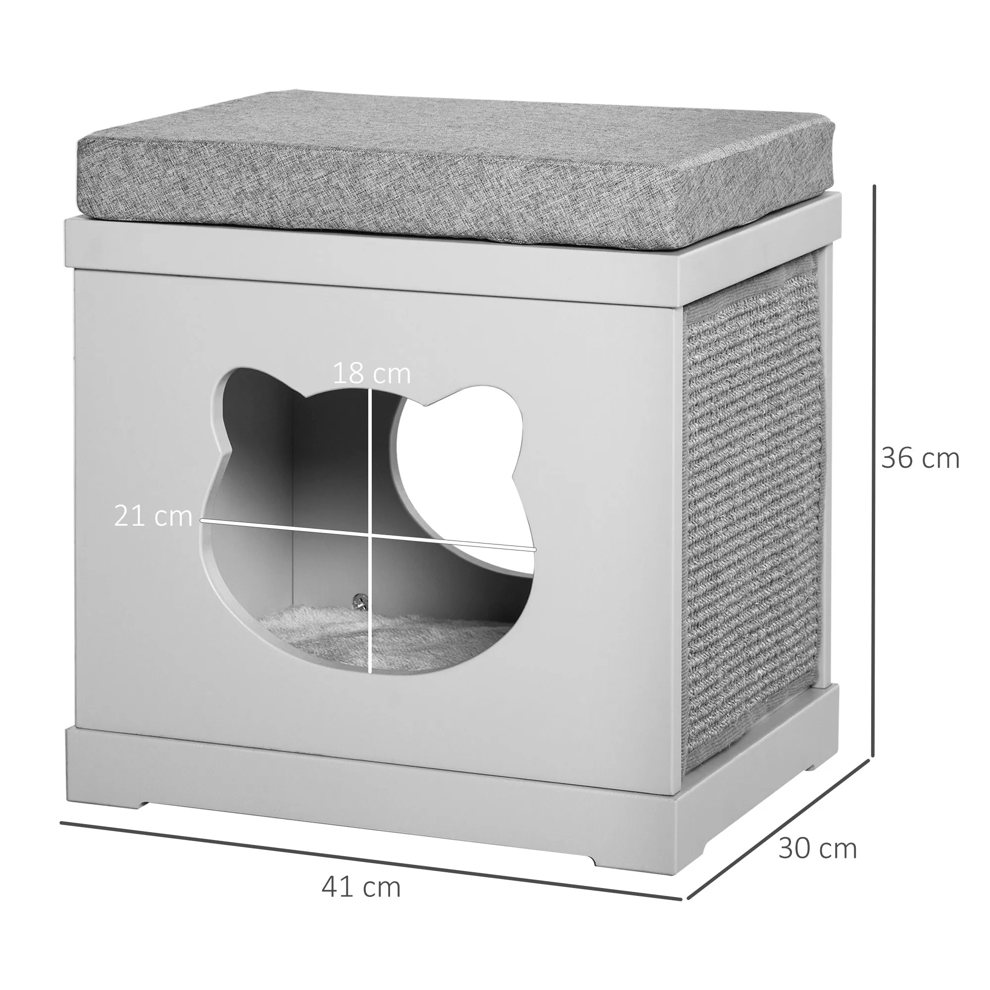 Grey Cat Bed w/ Removable Scratching Pads, 41 x 30 x 36cm - Grey