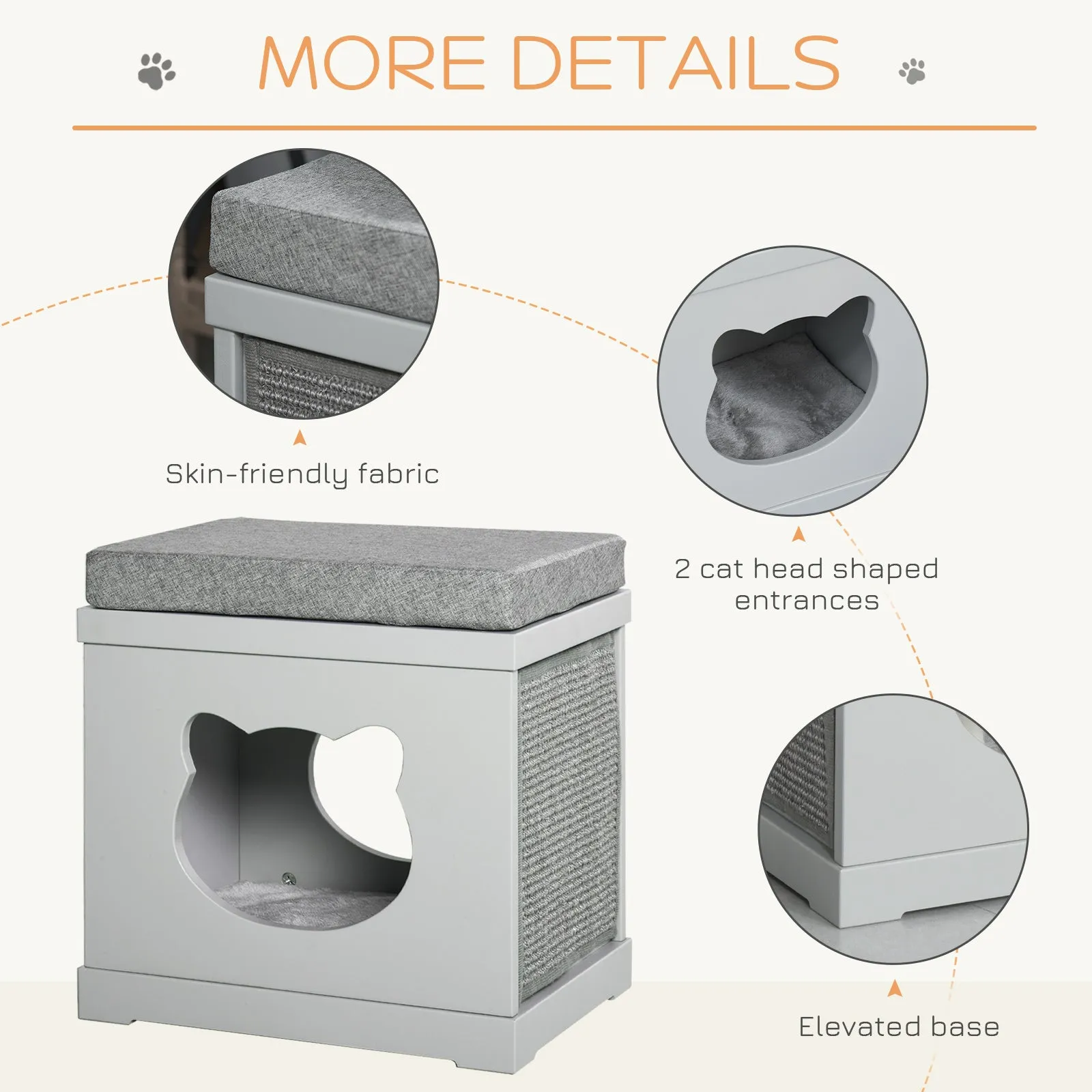 Grey Cat Bed w/ Removable Scratching Pads, 41 x 30 x 36cm - Grey