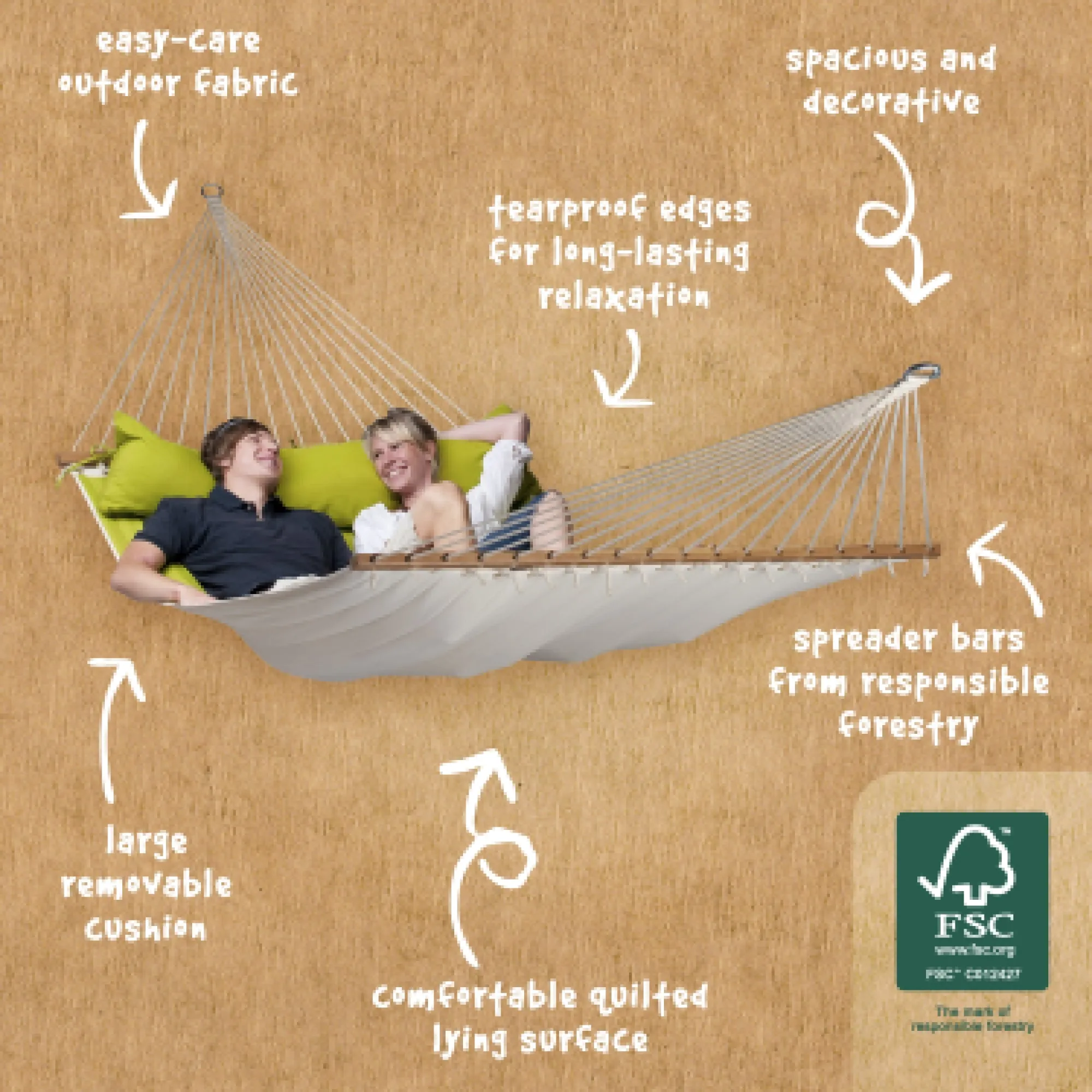 LA SIESTA Alabama Spreader Bar Hammock (Kingsize - W 140 cm)