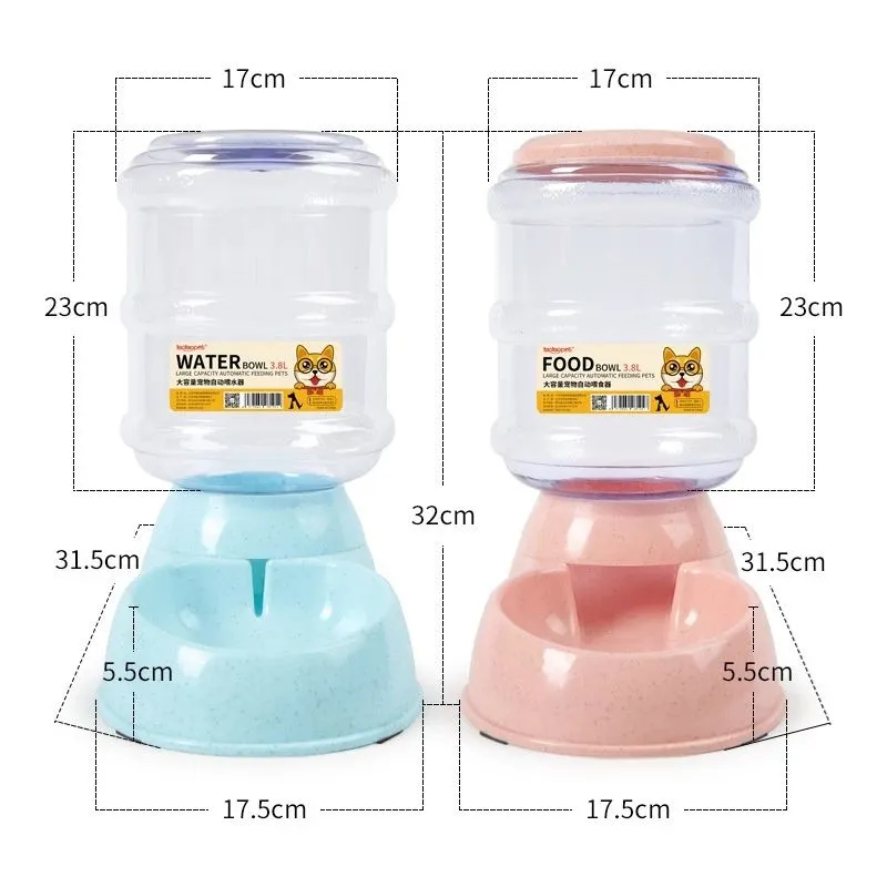 Large Capacity 3.8L Pet Feeder, Automatic Water Basin