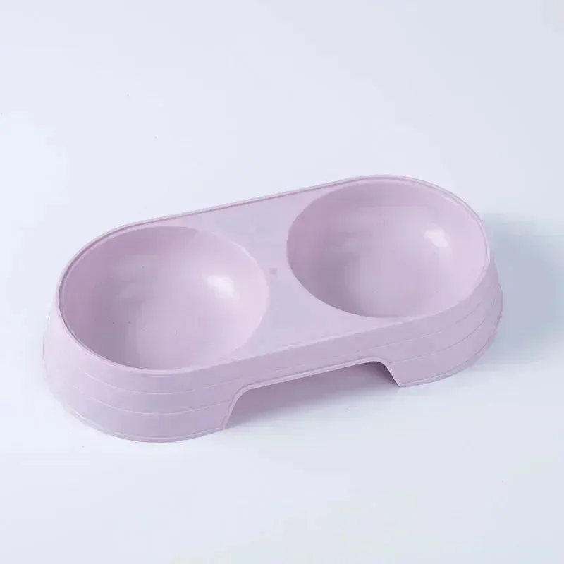 Macaron Pet Double Bowl - Plastic Feeding Tray for Cats & Dogs, Food & Water Feeder
