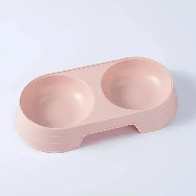 Macaron Pet Double Bowl - Plastic Feeding Tray for Cats & Dogs, Food & Water Feeder