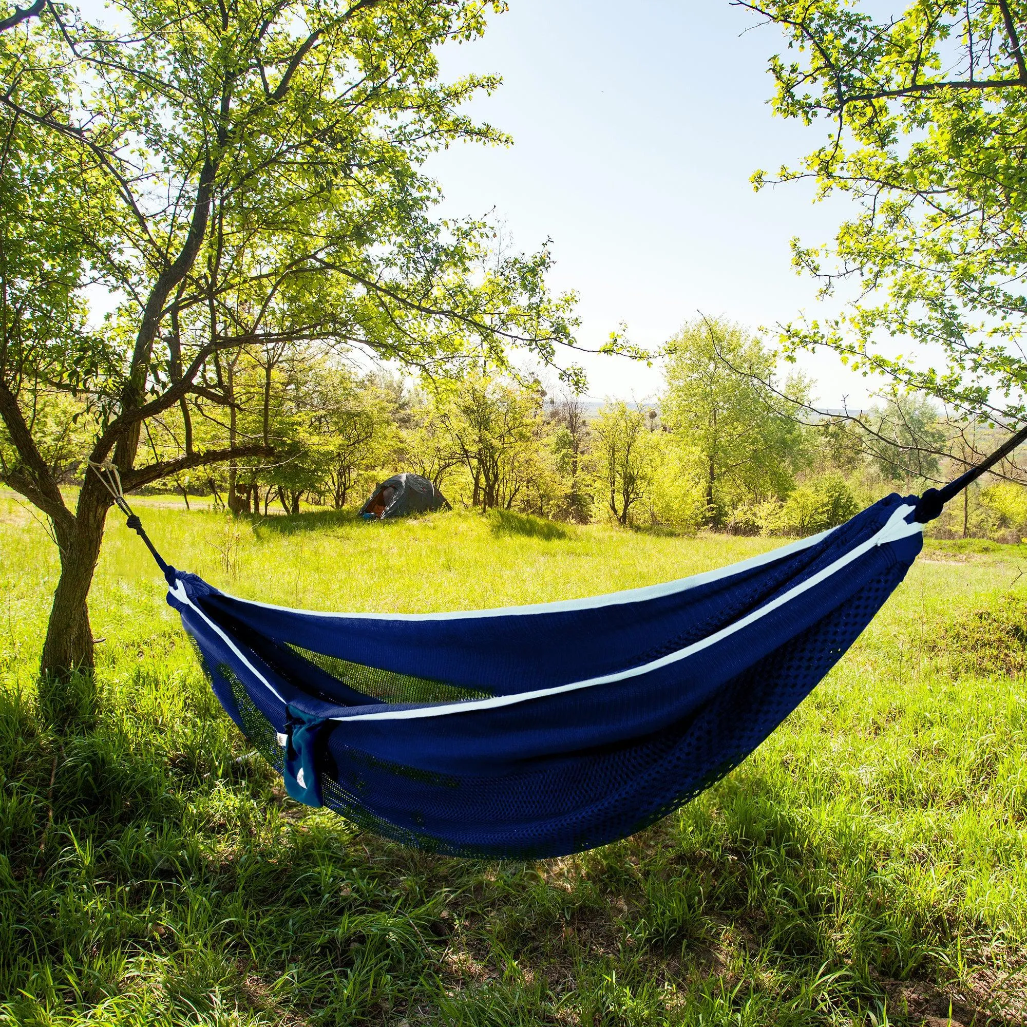 Mesh Double Hammock in Navy and Turquoise