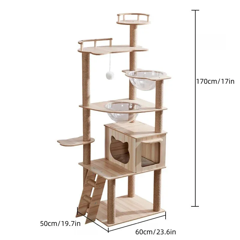 Multi-Level Cat Tree Tower with Sisal Scratching Posts and Transparent Hammocks