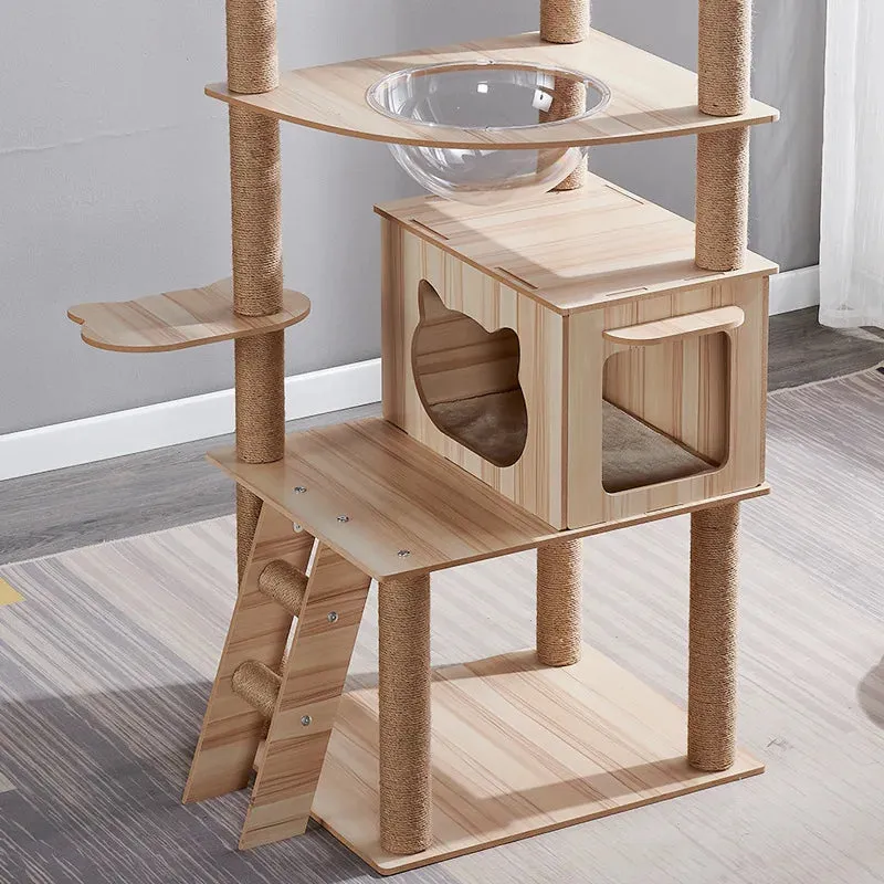 Multi-Level Cat Tree Tower with Sisal Scratching Posts and Transparent Hammocks