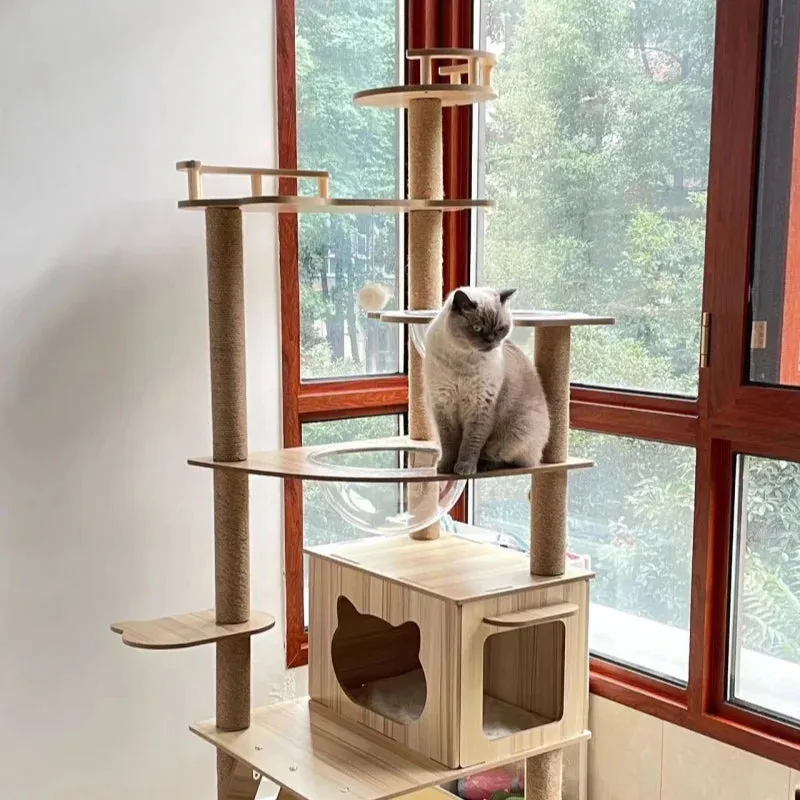 Multi-Level Cat Tree Tower with Sisal Scratching Posts and Transparent Hammocks