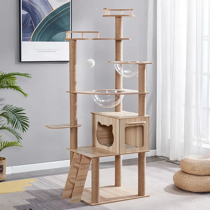 Multi-Level Cat Tree Tower with Sisal Scratching Posts and Transparent Hammocks