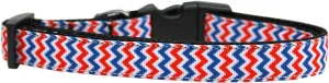 Patriotic Chevrons Nylon Ribbon Dog Collar Medium Narrow