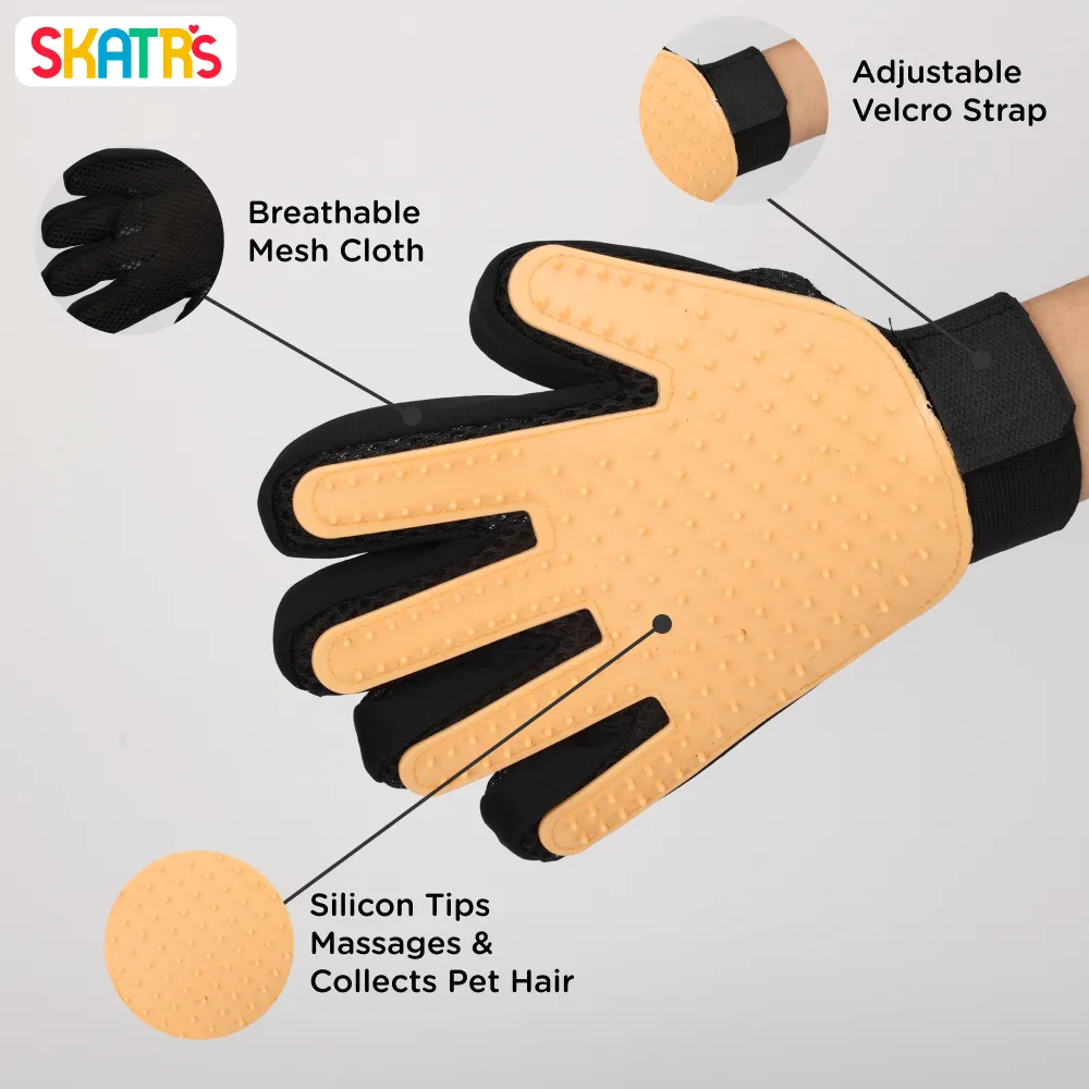 Skatrs Mess Free Deshedding Grooming Gloves for Dogs and Cats (Peach)
