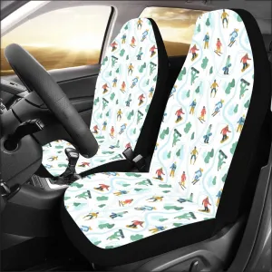Ski Snowboard Car Seat Covers 2 pc, Mountain snow White Front SUV Seat Protector Accessory Men Women Interior Decor Aesthetic