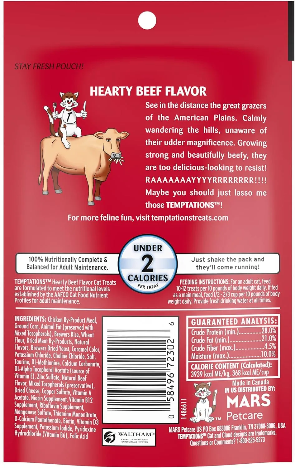 Temptations Classics Hearty Beef Flavor Soft & Crunchy Treats for Cats