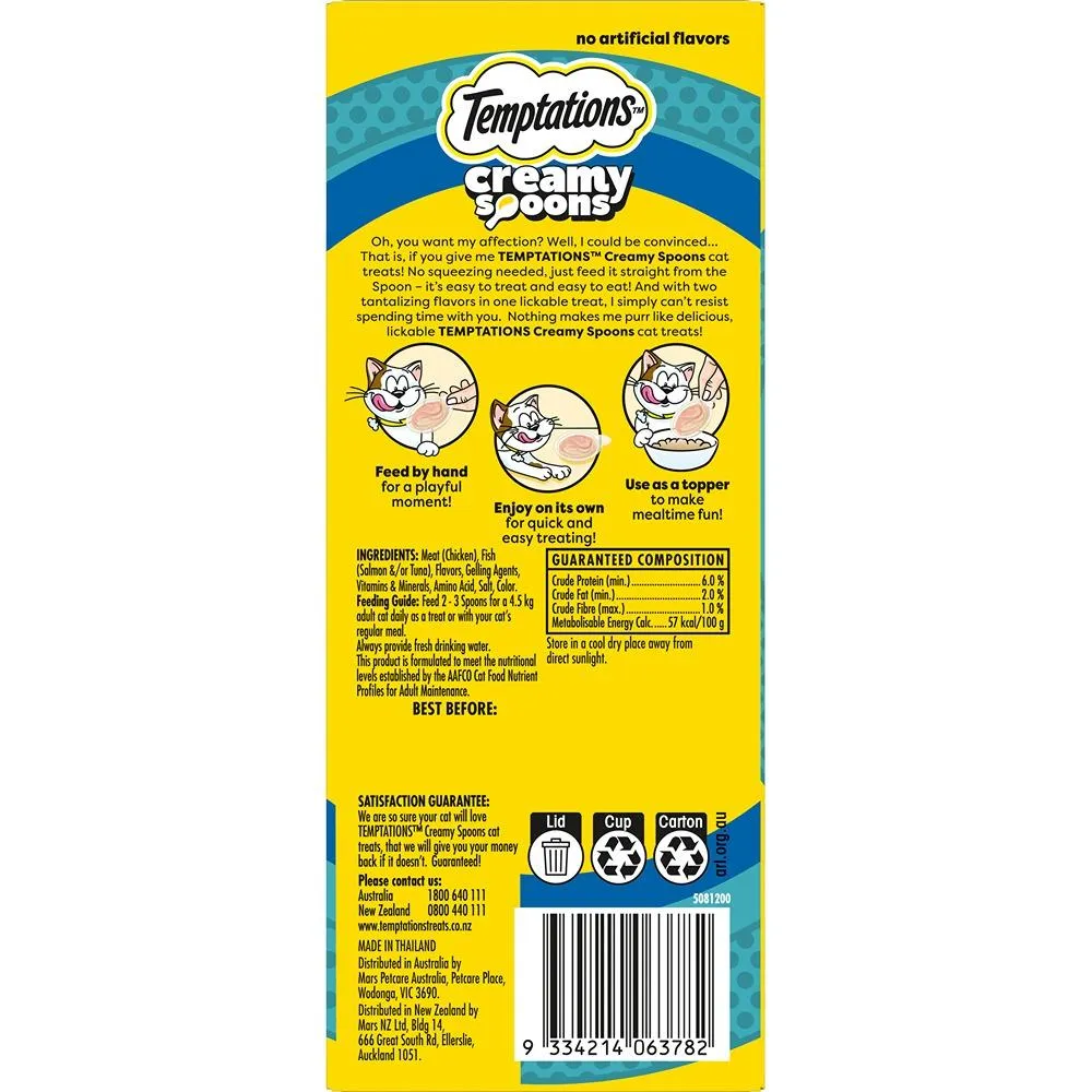 Temptations Creamy Spoons Cat Treat Savory Salmon & Tempting Tuna 4x10g