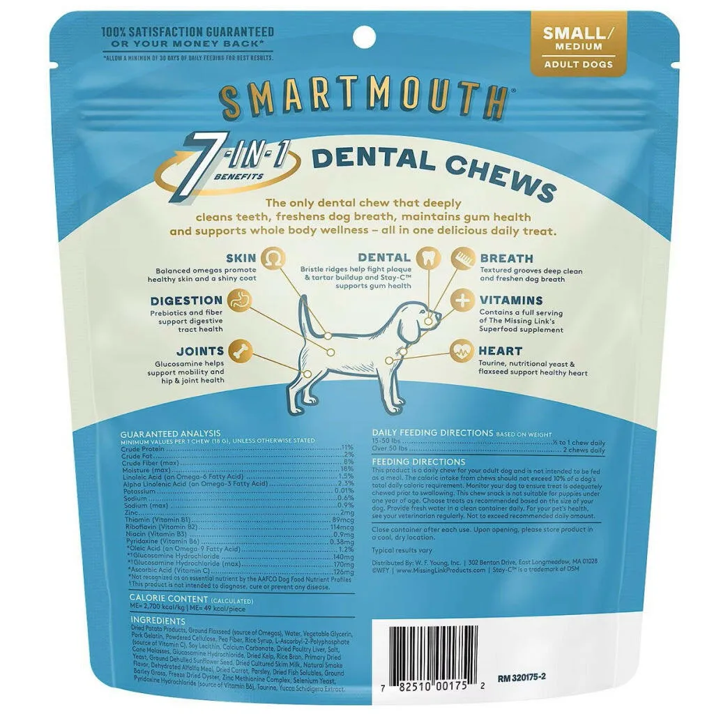 The Missing Link Smartmouth Dental Chews For Small & Medium Dogs