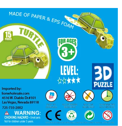 Turtle 3D Puzzle |Fits Perfect In The Bottom of a Shoebox!