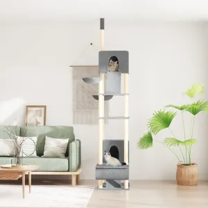 vidaXL Floor to Ceiling Cat Tree Light Grey 277-303 cm