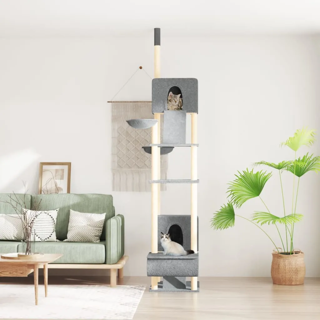 vidaXL Floor to Ceiling Cat Tree Light Grey 277-303 cm
