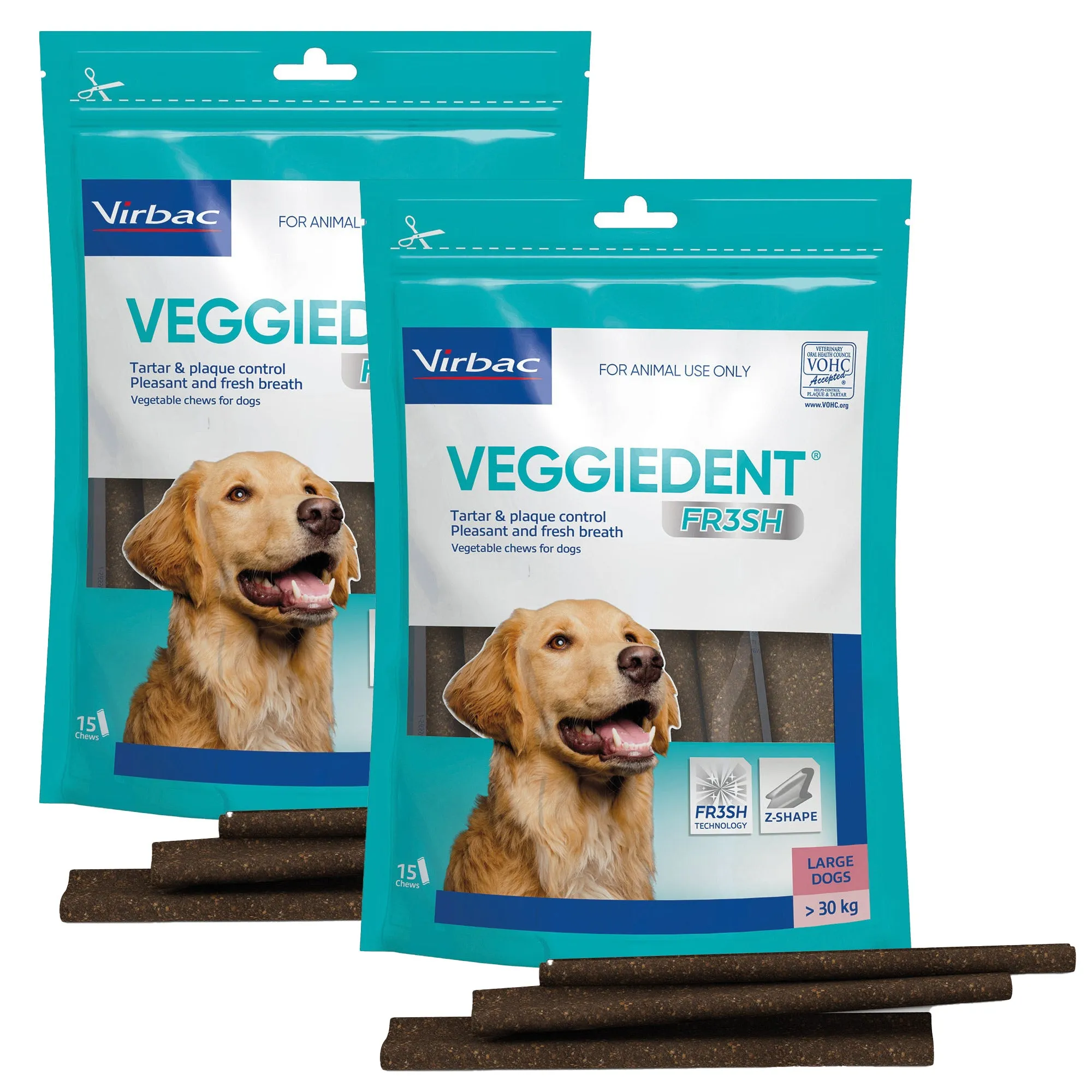 Virbac Veggiedent FR3SH Dental Chews for Dogs - 30 Pack (2 x 15's) Value Bundle