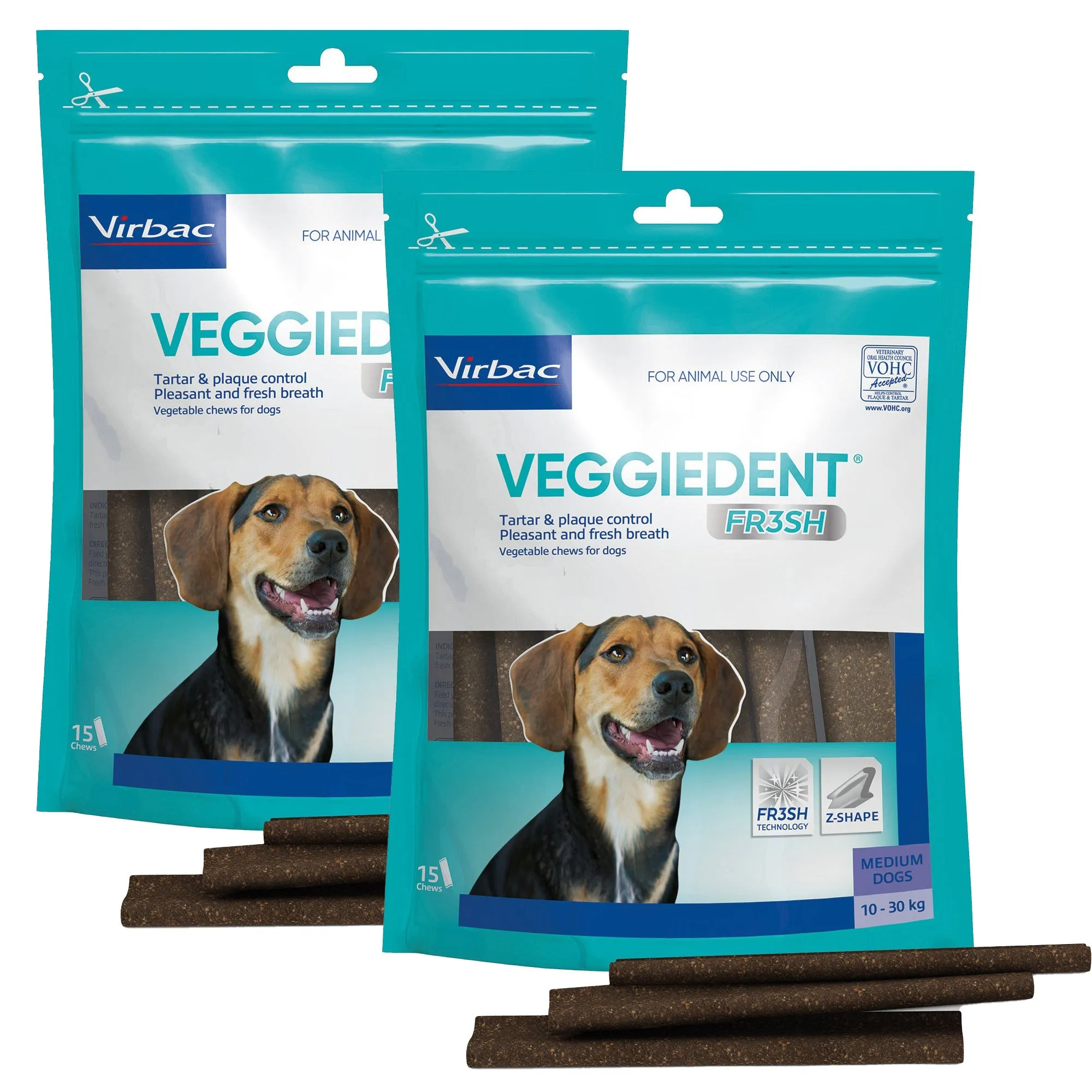 Virbac Veggiedent FR3SH Dental Chews for Dogs - 30 Pack (2 x 15's) Value Bundle