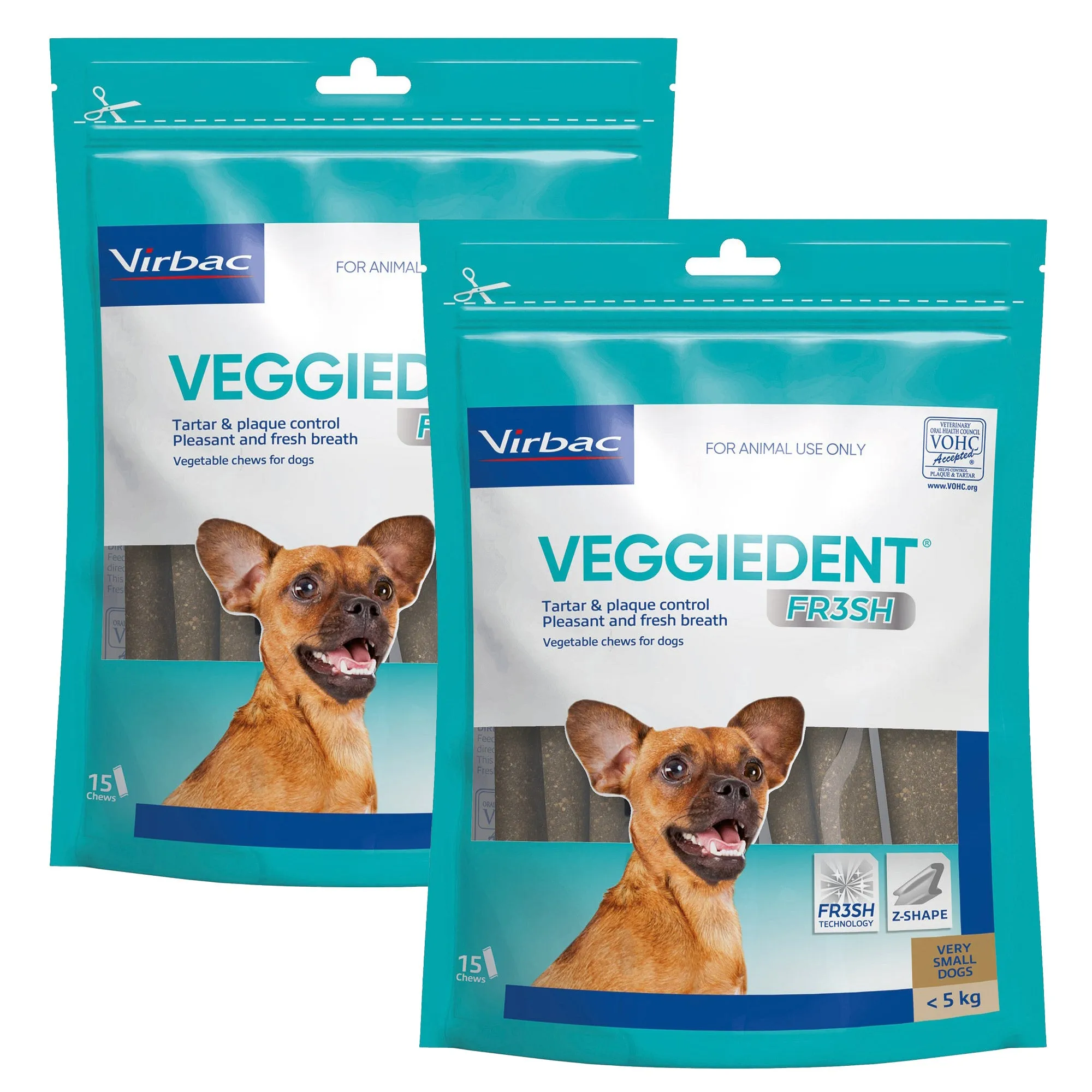 Virbac Veggiedent FR3SH Dental Chews for Dogs - 30 Pack (2 x 15's) Value Bundle