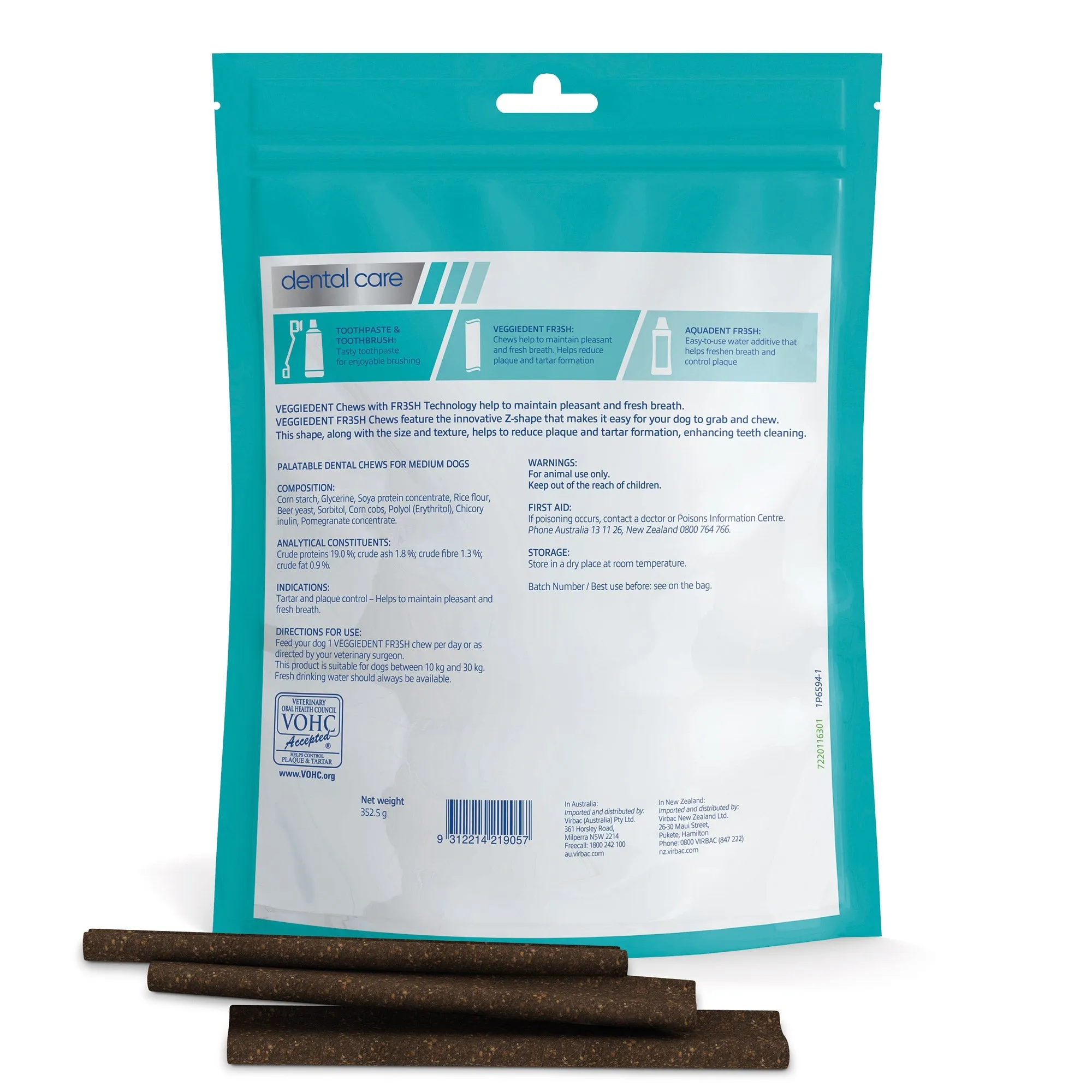 Virbac Veggiedent FR3SH Dental Chews for Dogs - 30 Pack (2 x 15's) Value Bundle