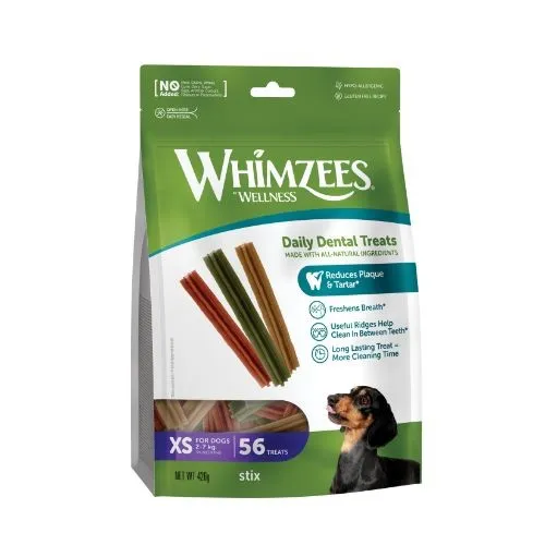 Whimzees Stix Extra Small Dental Dog Chew Treat Pack 56 Pack 80mm