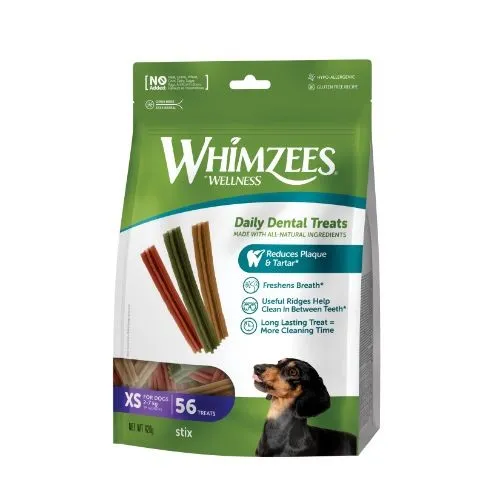 Whimzees Stix Extra Small Dental Dog Chew Treat Pack 56 Pack 80mm